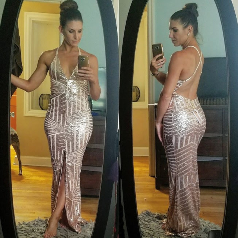 Rose Gold Sequin Gown Dress